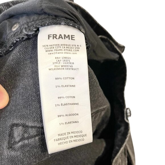 FRAME Le Garcon Crop Jeans Dark Wash Black Deconstruct Distressed Size 24 - Picture 7 of 7